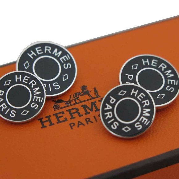 Hermes Other - HERMES Selle Cufflinks Cuffs Button Black Silvert